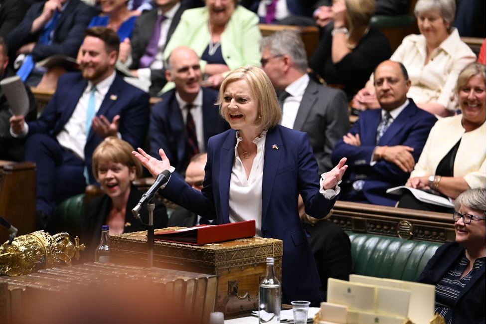 Former Prime Minister Liz Truss (center) speaking in the House of Commons following the release of the disastrous mini-budget. (Jessica Taylor/UK Parliament)