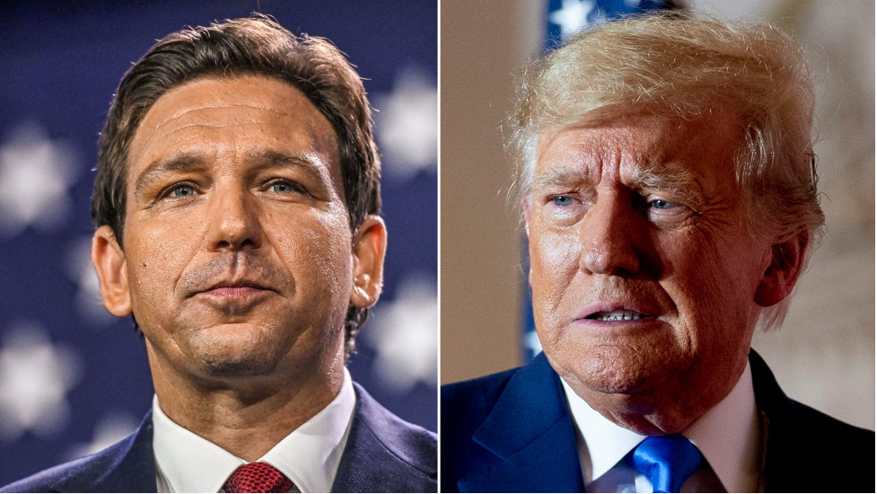 Florida Governor Ron DeSantis (left) and former President Donald Trump (right). (Giorgio Viera/AFP/Getty Images; Andrew Harnik/Associated Press)