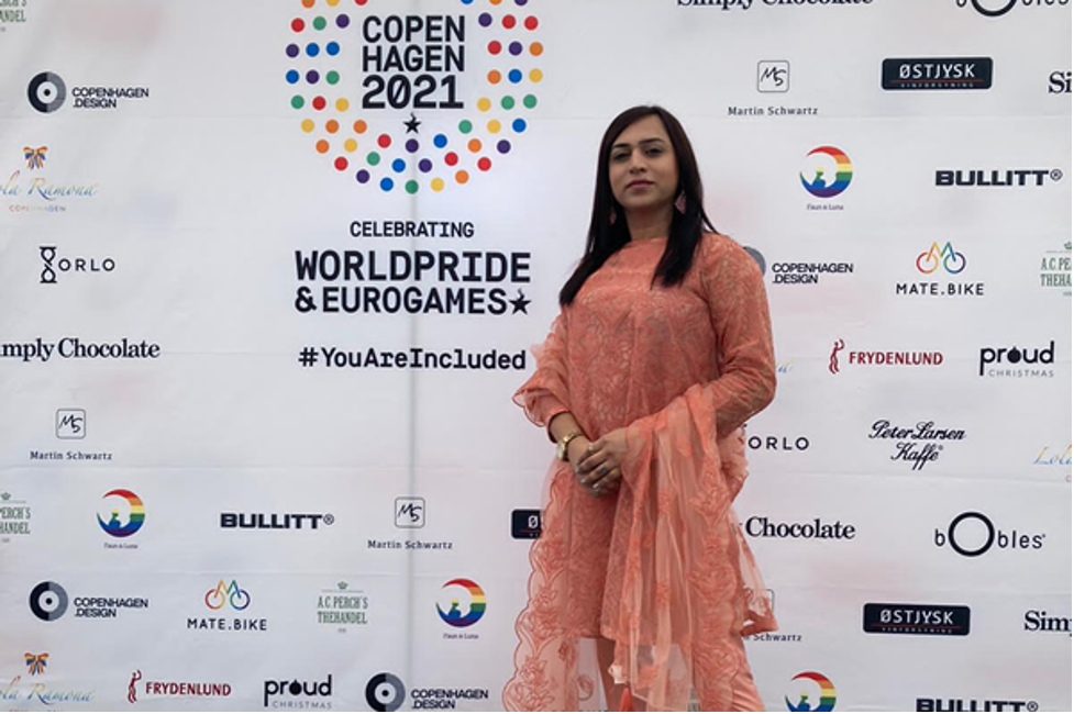 Jannat Ali, a prominent transgender artivist form Lahore, Pakistan, celebrating pride at WorldPride and Eurogames in 2021. (Photo courtesy of Jannat Ali)