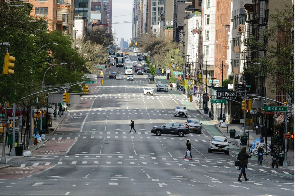 A picture of Second Ave during the Covid-19 pandemic, showing the sheer amount of space dedicated to cars even in Manhattan (AP/Frank Franklin II)