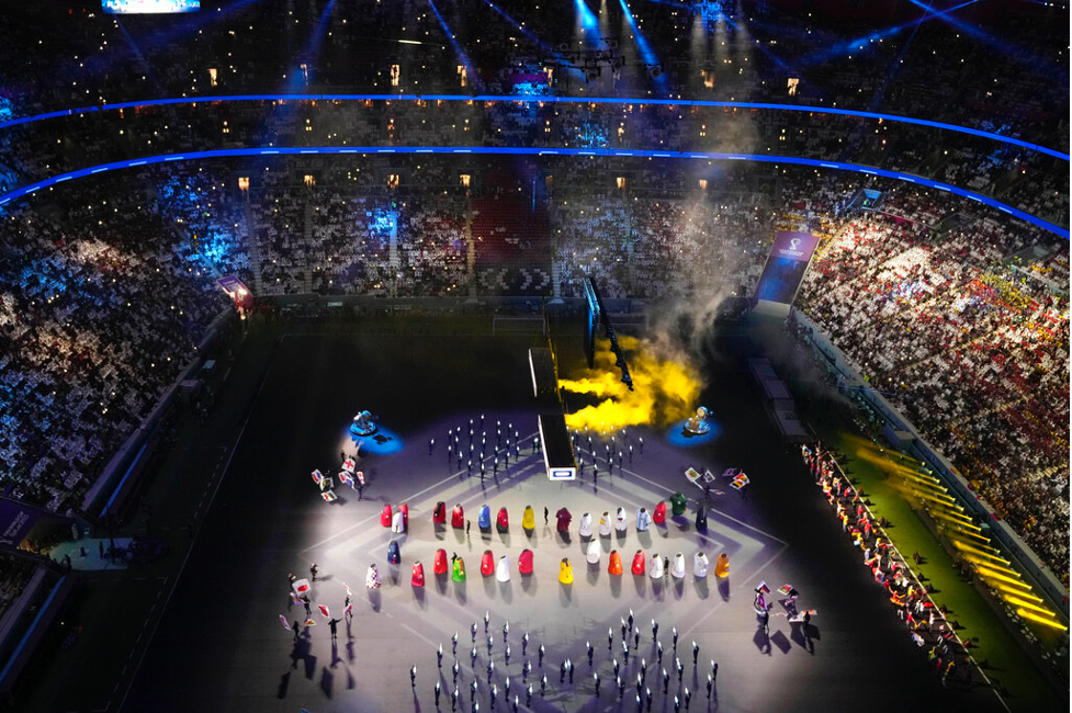 Artists performing at the opening ceremony for the Fifa Men’s 2022 Soccer World Cup in Qatar on Nov. 20 (AP Photo/Thanassis Stavrakis)